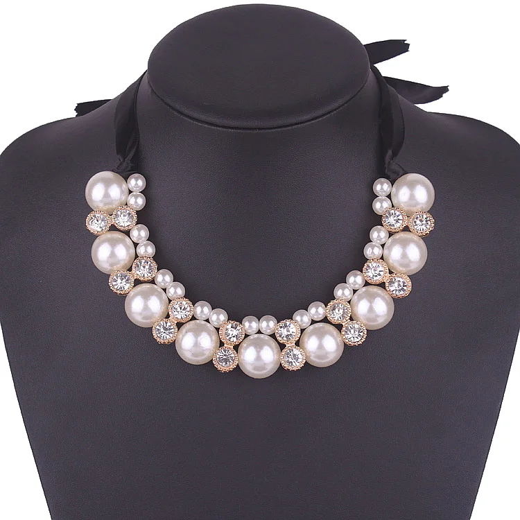 2016 Collier Fashion Women Double Row Adjustable Band Ribbon Beads