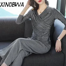 Европейская Новая Женская весенне-осенняя уличная модная сексуальная свободная яркая шелковая футболка с v-образным вырезом и длинными рукавами Топы женские повседневные рубашки