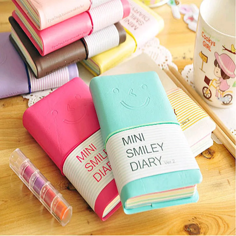 Яркие цвета, модная милая очаровательная мини-записная книжка со смайликом, дневник/дневник, записная книжка из искусственной кожи, блокноты для заметок, Канцтовары, Pocketbook