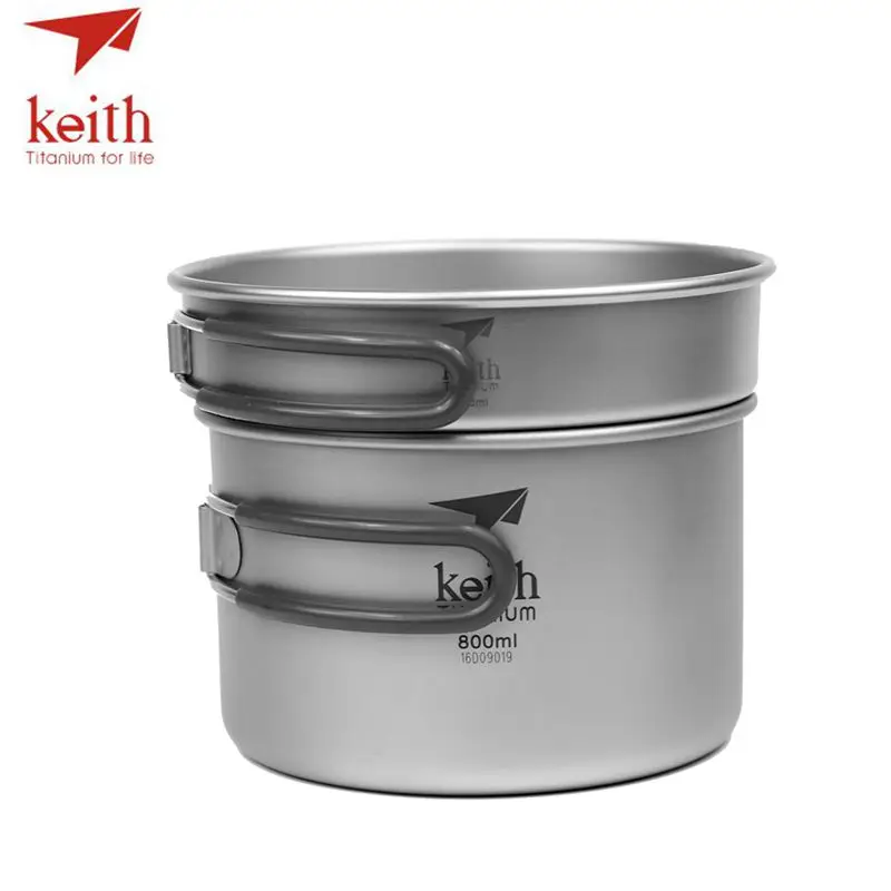 Panela de Titânio Conjunto com Alça Keith 800 Pote Tigela Dobrável Cozinhar Definir Ultralight Camping Piquenique Panelas Utensílio Ti6012 2 In1 400 ml