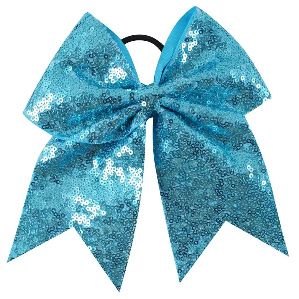7 INCH Blue Grosgrain Ribbon Cheer Bow With Bling Sequins For
