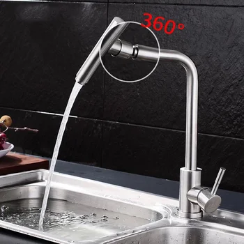 

Kitchen Sink Faucet for Double Sink Hot and Cold Mixer Tap Single Hole Brushed Pull Out Spray 304 Stainless Steel Microphone