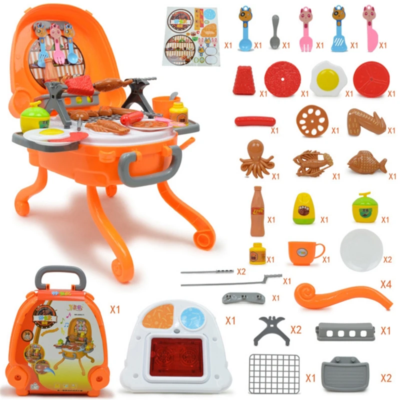 

Pretend Play Simulation Kitchen Toy Plastic Children BBQ Toy Set Cooking Miniature Food Cosplay Suitcase Outdoor Educational Toy