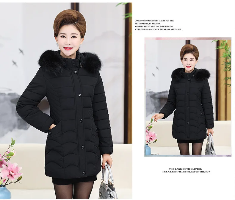 Jacket Old Womens Winter Long Parka Cotton Padded Jackets Fake Fur Collar 2018 Korean Aged Ladies Thick Coat Plus Size 5XL CH598 (7)