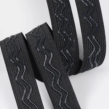 

NEW 25mm width silicone elastic webbing 1" black white 2 lines wavy shaped antislip coating sewing grip tape garment accessories