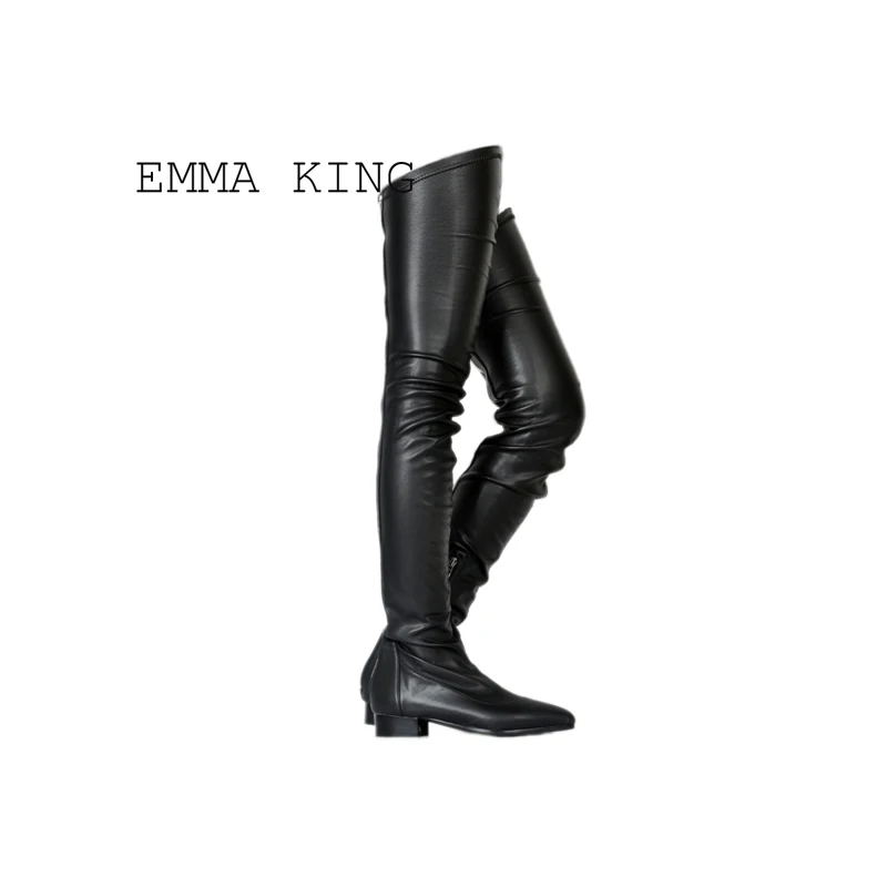 

New Spring Autumn PU Women Boots Black Wine-red Zip Fashion Sexy Thigh High Over Knee Party Flat shoes Casual soild shoes woman