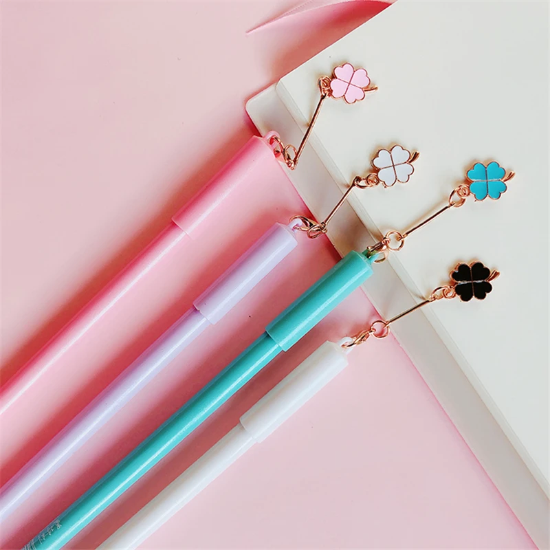 

24 pcs/Lot Lucky Clover gel pen Mini four leaf pendant 0.5mm Black color pens writing Stationery Office school supplies F549