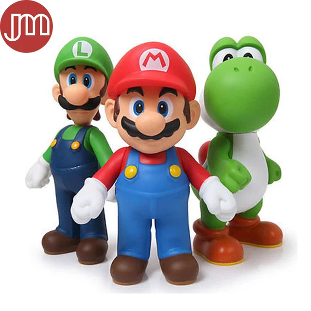New 3pcs Super Mario Bros Luigi Mario Yoshi Pvc Figures Toy 13cm