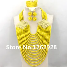 Удивительный желтый хрустальный шар костюм ожерелья нигерийские Свадебные африканские бусы комплект ювелирных изделий