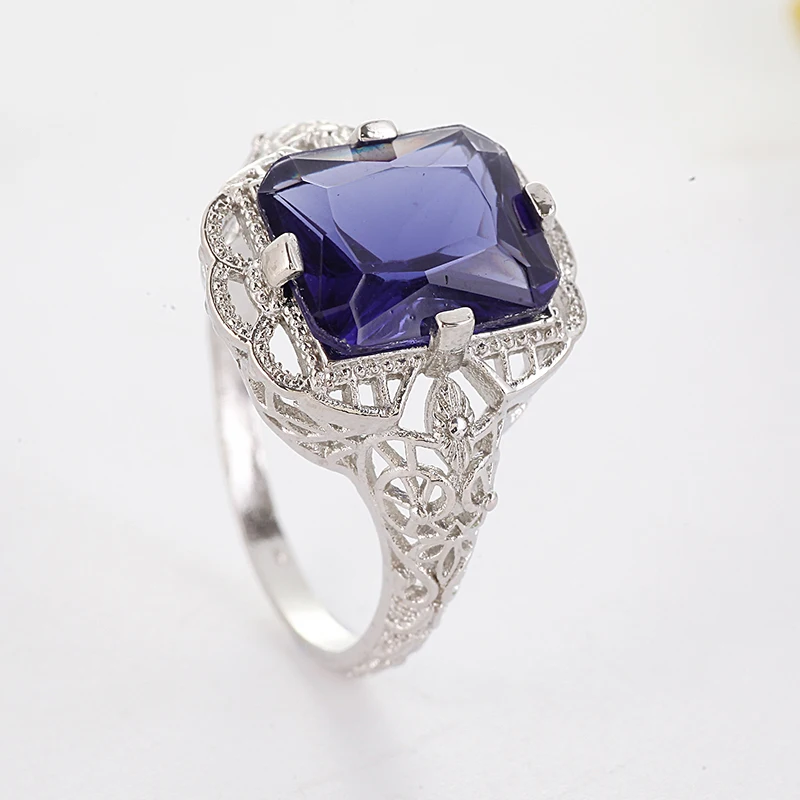 Принцесса темные кольца с синим камнем для женщин подарок выдалбливают серебряное кольцо Роскошные ювелирные изделия большое кольцо Bague Femme Anillos Mujer Z3H558