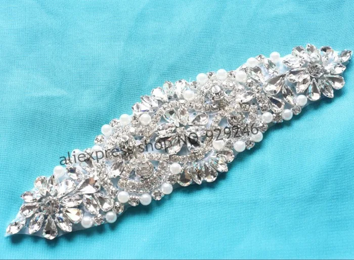 rhinestone and pearl applique bridal crystal trimmings garment
