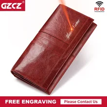 GZCZ кошелек женская мода Женские кошельки из натуральной кожи Длинный Дамский кошелек Rfid кошелек Двойные деньги сумка гравировка