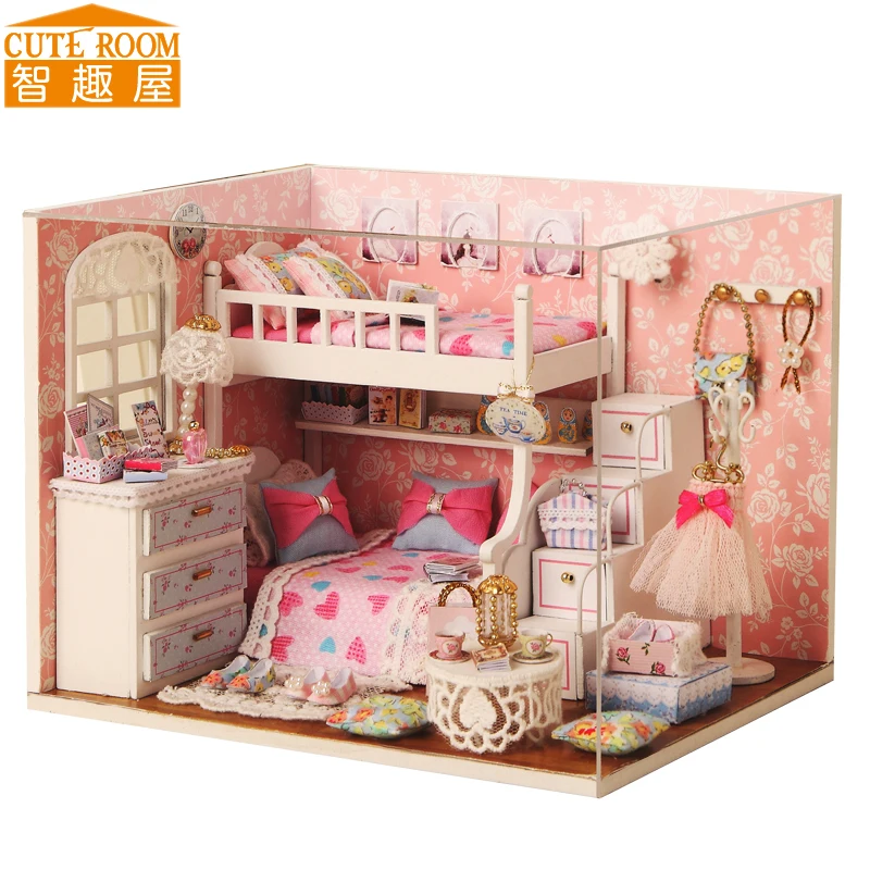 

CUTE ROOM DIY Wooden House Miniaturas with Furniture DIY Miniature House Dollhouse Toys for Children Christmas and Birt Gift H06