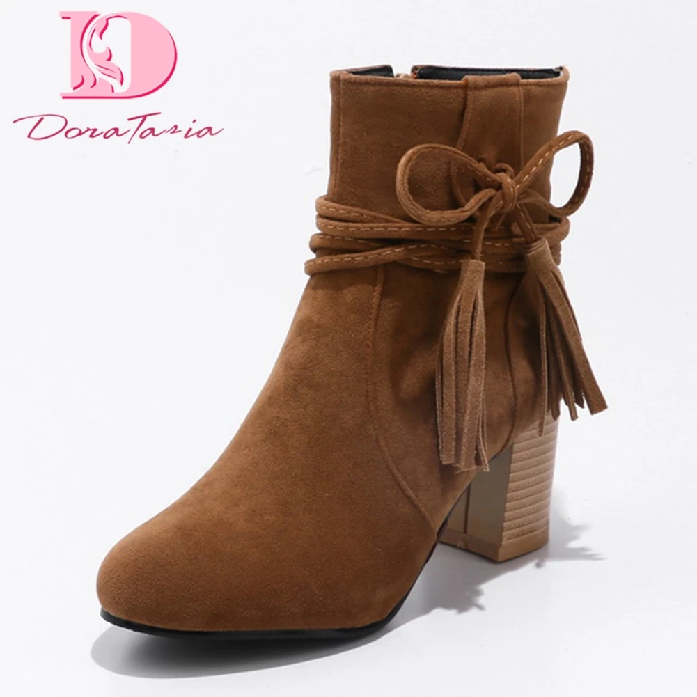 

DoraTasia 2018 Dropship Large Sizes 33-43 Fashion Western Boots Women Shoes Woman Fringes Shoes Female Warm Ankle Booties