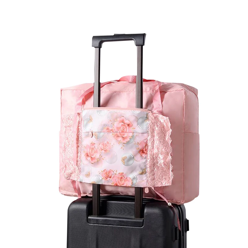 

Women's Lace Folding Travel Duffel Bag Large Capacity Hand Luggage Portable Carry-on Handbag Clothes Organizer Trip Accessories