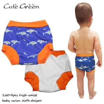 

[Cute Green]4pcs Baby Swim Diaper Pool Pant Reusable High Waist Swimming Diapers Cloth Baby Diapers Washable Reusable Nappies
