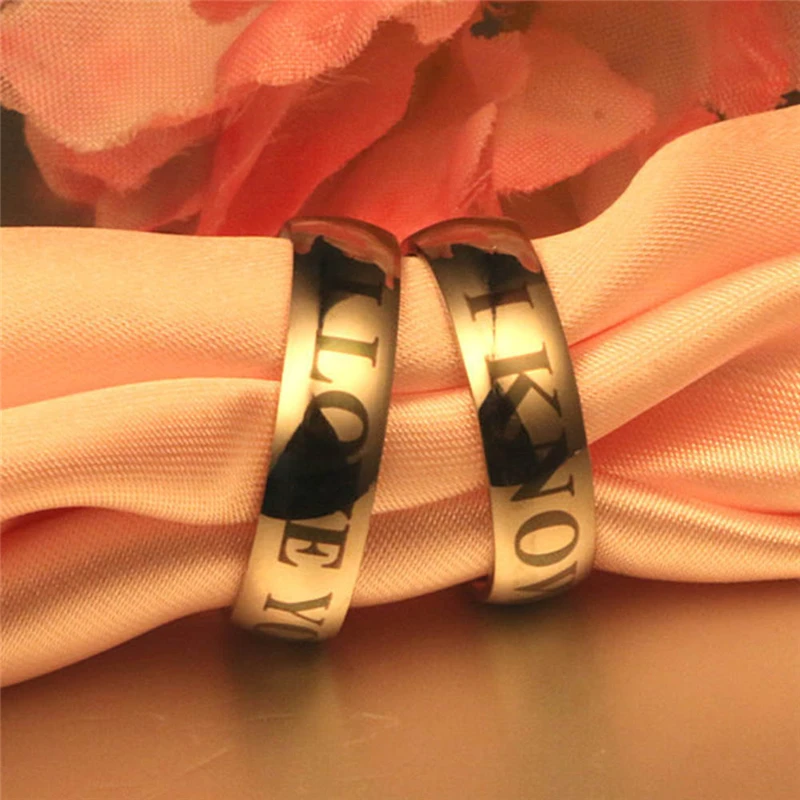 I Love You - I Know - Silver Couples Ring Set Anniversary Ring Set Wedding Bands ring for women men Titanium steel Ring