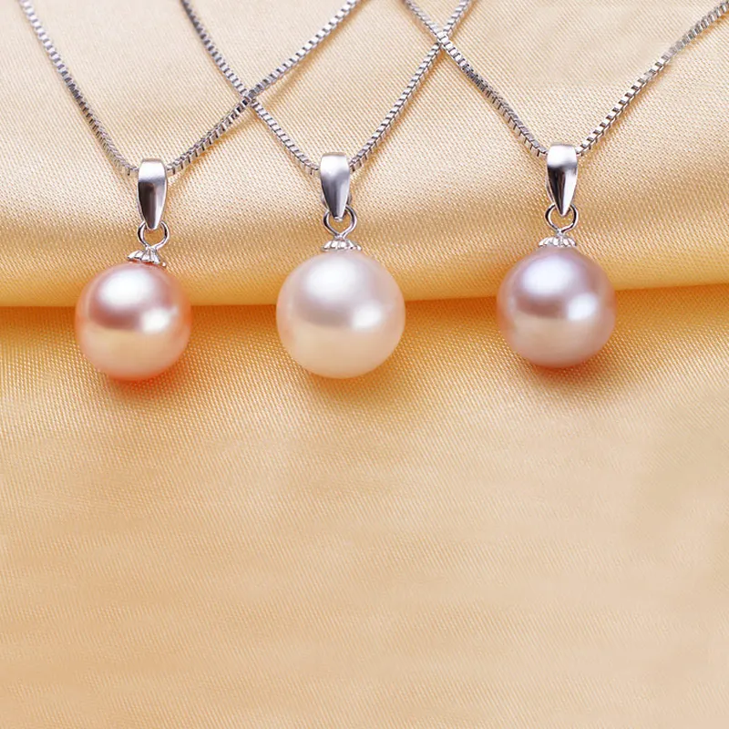 

Silver 925 Jewelry 100% White Pink Purple Pearl Pendant Charms Women Bijoux Fashion Classic Beads Chain Pendants Gift