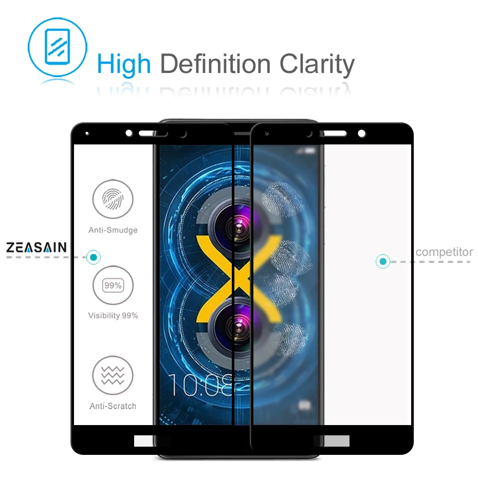 2 Pack Original ZEASAIN 9H Full Cover Tempered Glass Screen Protector For Huawei Honor 6X 6 X Honor6X 2.5D Toughened Glass Film (3)
