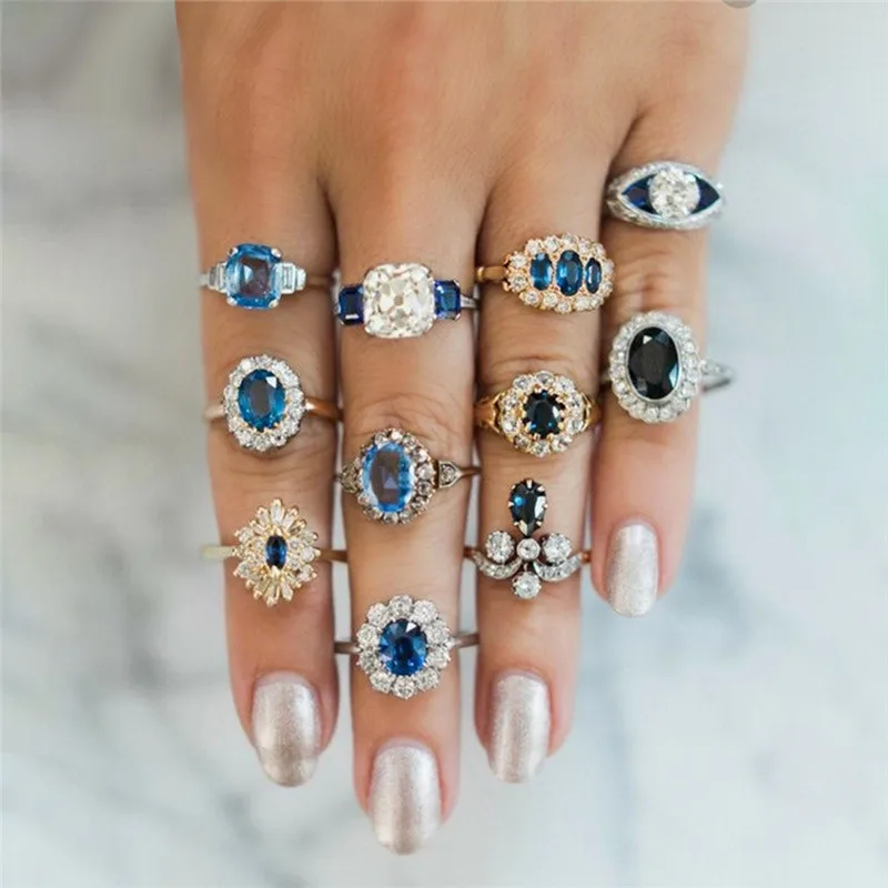 

ROMAD 11 pcs/set Vintage Knuckle Rings for Women Boho Geometric Flower Crystal Ring Set Gold Silver Color Fashion Jewelry R3