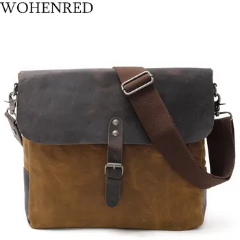 

Men Messenger Bags Vintage Leather Waxed Canvas Shoulder Bags For Male Crossbody Bag High Quality Designer Travel Casual Satchel