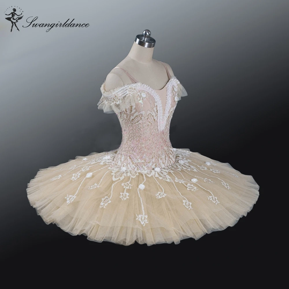 adult beige cream professional ballet tutu girls peformance tutu puffy flower fairy doll classical ballet stage costumeBT9072
