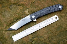 TWOSUN flipper folding knife D2 Tanto blade ball bearing washer titanium handle outdoor camping hunting pocket knife EDC tools