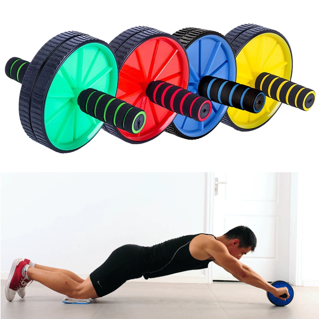 جديد مزدوج-بعجلات تحديث Ab البطن الصحافة عجلة بكرات نجوم النادي الأهلي Gym ممارسة المعدات ل بناء الجسم اللياقة البدنية