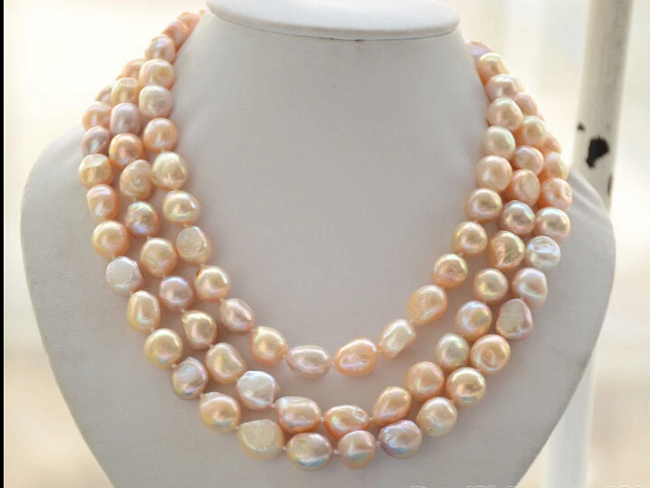 

>>>>Z6470 lustre 3strands 15mm PINK LAVENDER BAROQUE fw cultured pearl necklace