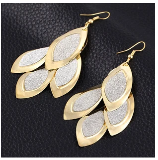 Brand Design Fashion Personality Plating Gold Multilayer Leaf Tassel drop earrings jewelry Matte Statement Earrings 2015 F452 | Украшения и