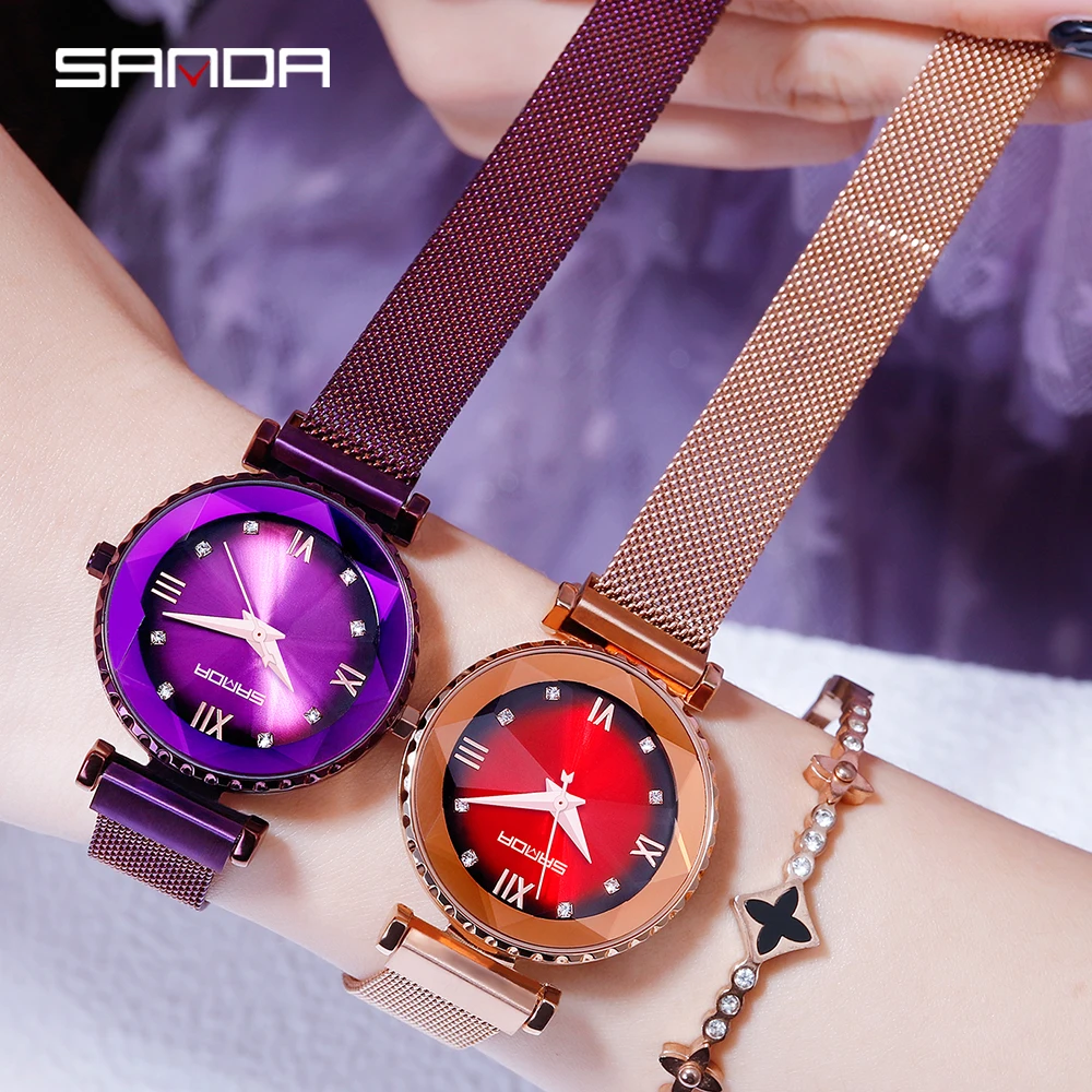 Женские повседневные часы SANDA Роскошные Фиолетовые женские часы простые модные водонепроницаемые часы relogio feminino