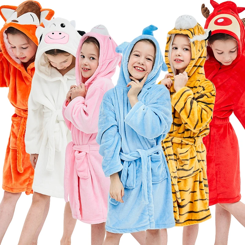 

Kids Bathrobe Baby Girl Clothes Boys Pajamas Nightwear Children's Dressing Gown Animal Cartoon Hooded Towel Beach Unicorn Robes