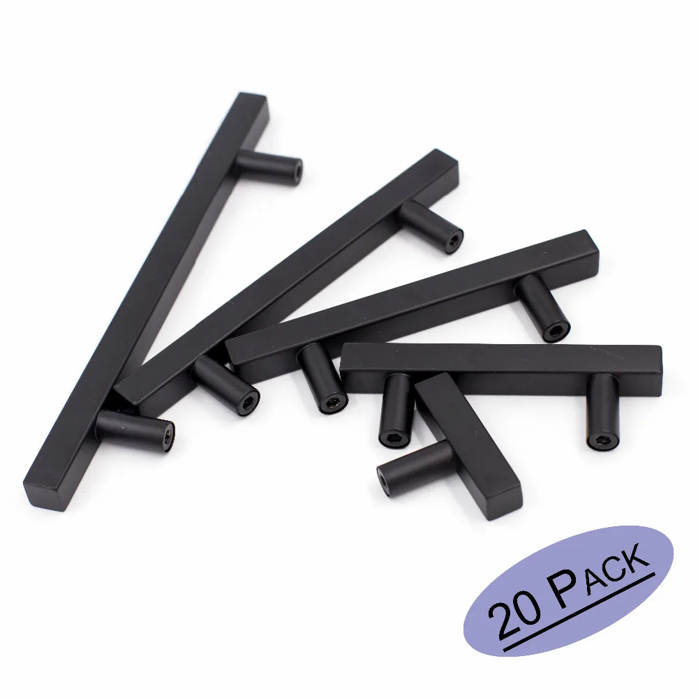 

Goldenwarm Drawer Pulls Knobs Cabinet Handles Flat Black Square T Bar Stainless Steel For Kitchens Bathroom Cupboard 20Pack