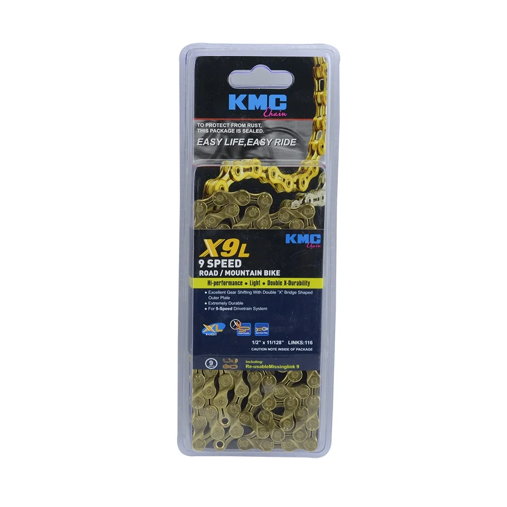 Excellent KMC X9L Gold 116 Links 9 Speed Bicycle Shift Chain for Road / Mountain Bike MTB 0
