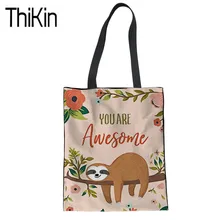 THIKIN Для женщин сумка милые звери-Ленивцы печать складные сумки для покупок Женская Холщовая Сумка на плечо, сумка для женщин перерабатываемая сумка Eco Bolsa