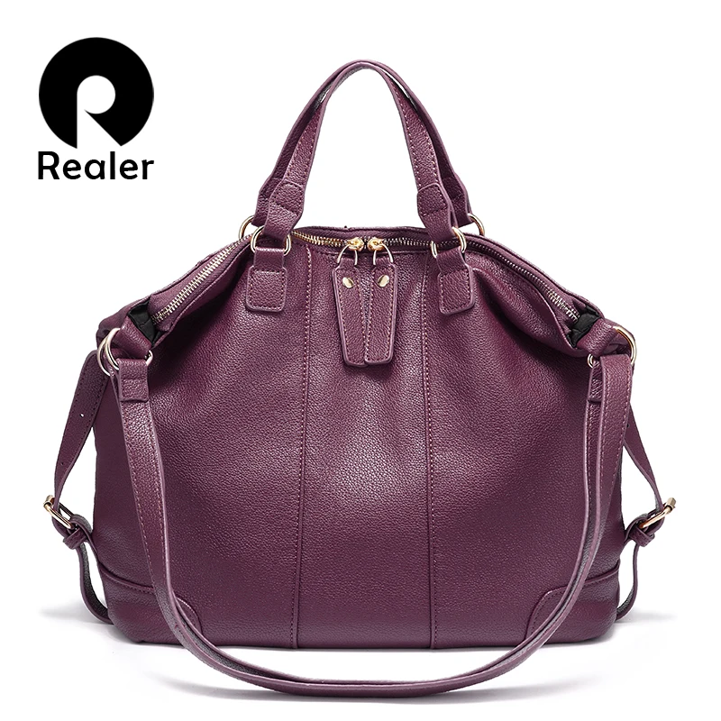 

REALER women shoulder bag artificial PU leather ladies large handbags female fashion totes bag multi-functional bag designs 2018