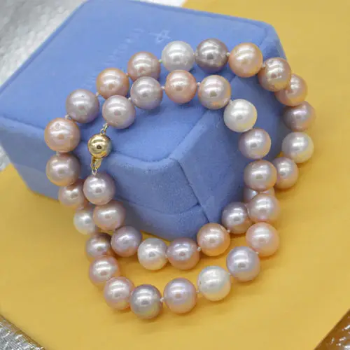 

9-10 MM 18" AAA SOUTH SEA NATURAL multicolor PEARL NECKLACE 925silver CLASP