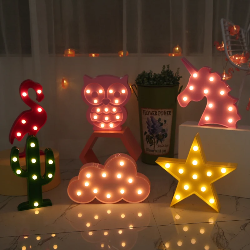 1 шт./лот милые животные LED 3D ночник единорог фламинго рождественская елка