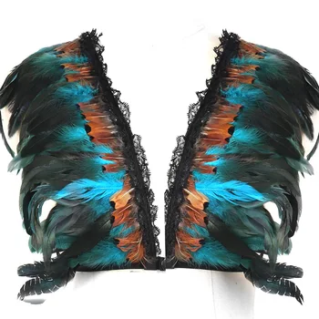 

Angel Feather Epaulettes Wings For Women Burning Man Adjust Blue Body Harness Cage Bra Wedding Party Dance Rave Wear Halloween