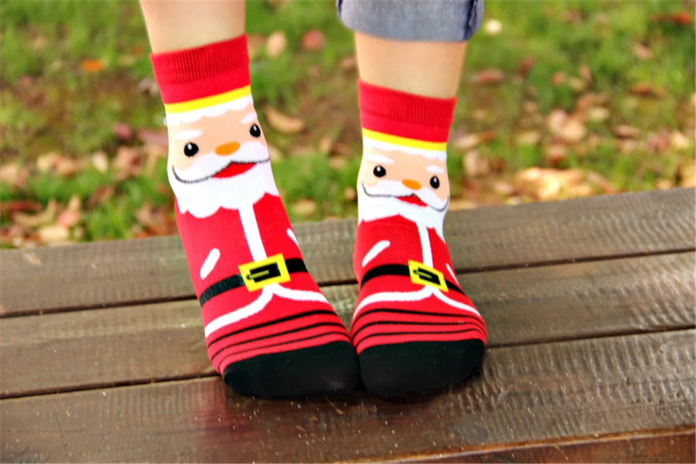 Теплые зимние рождественские носки хлопковые с забавным харуджуку Санта Снеговик Медведь Смешные Женские художественные носки, подарок на Рождество счастье хлопок Sox
