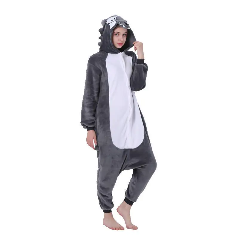 Кигуруми волк черная Пижама Свободные Комбинезоны для взрослых в виде животных для женщин мужчин пара зимние пижамы Kegurumi пижамы фланелевые пижамы