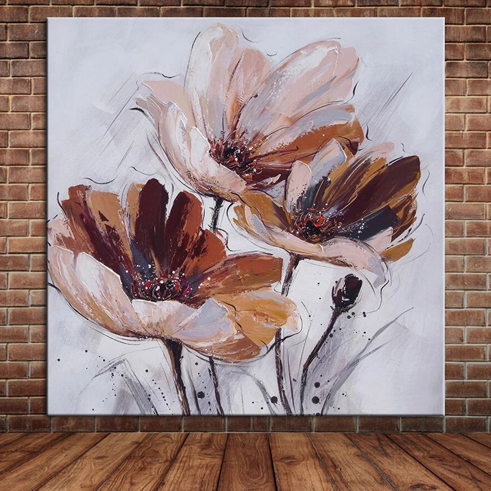 100 Peint A La Main Peinture A L Huile Simple Fleurs Couteau Peinture Chinois Mur Art Toile Murale Pour Salle A Manger Salon No Frame Aliexpress