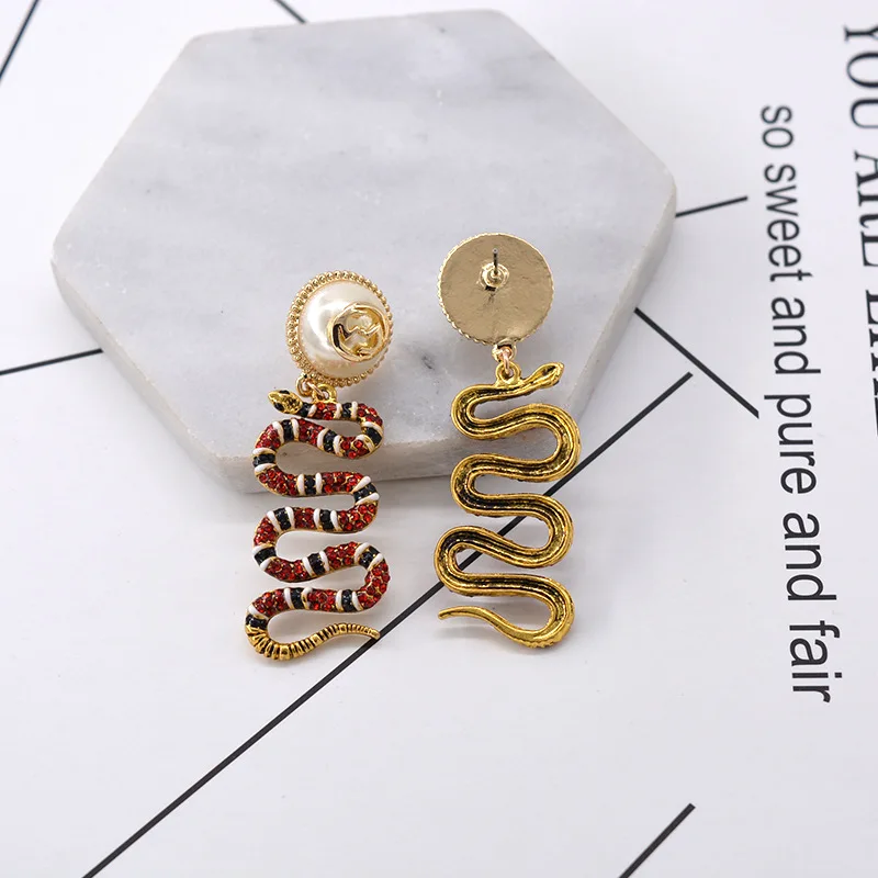 New Fashion Big Pearl Colorful Flower Snake Long Earrings for Women