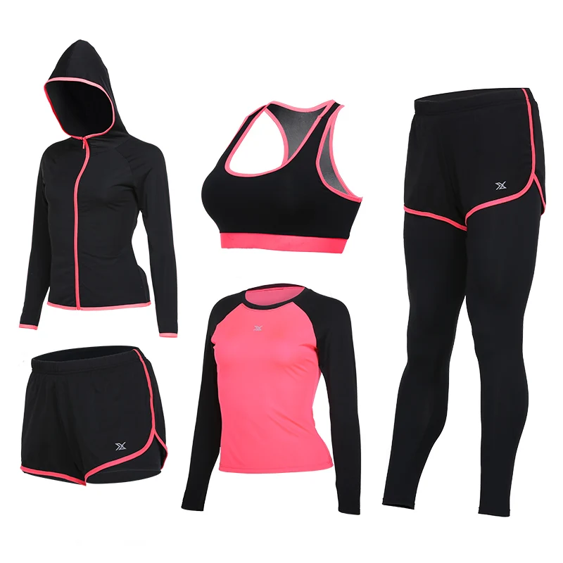 Vansydical, спортивные костюмы, женский комплект для спортзала, йоги, бега, трико, спортивная одежда, быстросохнущая одежда для фитнеса, тренировок, беговые костюмы, 5 шт - Цвет: TC2775