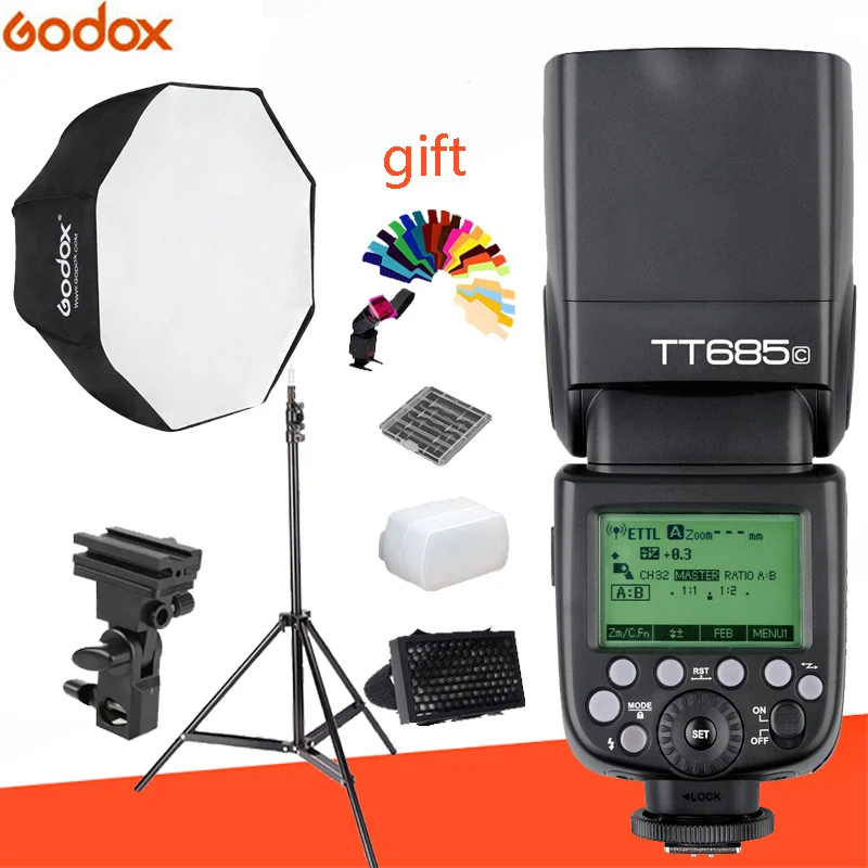 

Godox TT685C flash kit + 80cm umbrella softbox + B tool + SN302 1.9CM light stand and free gift, for Canon camera