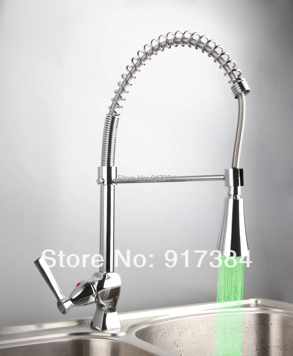 Single Hole Deck Mounted  LED Ceramic Single Handle  Chrome Finish  Polishing Kitchen Mixer Tap Faucet CM-8087