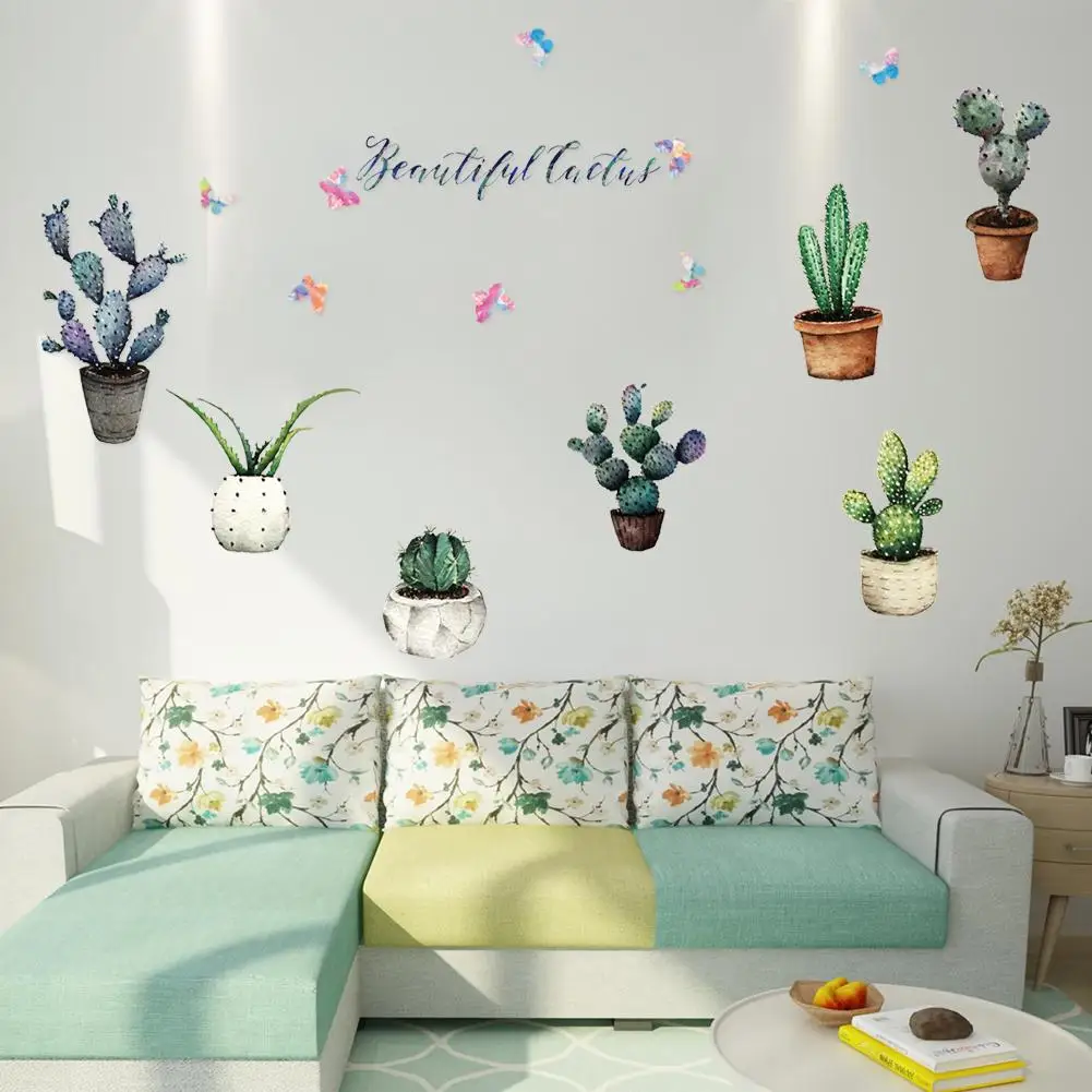 Креативный горшок растение кактус Наклейка на стену s Винил DIY художественная Фреска для гостиной спальни кухни стеклянная декоративная наклейка на окно
