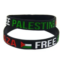 Obh 1pc salvar gaza palestina livre com bandeira silicone pulseira de borracha preto e branco