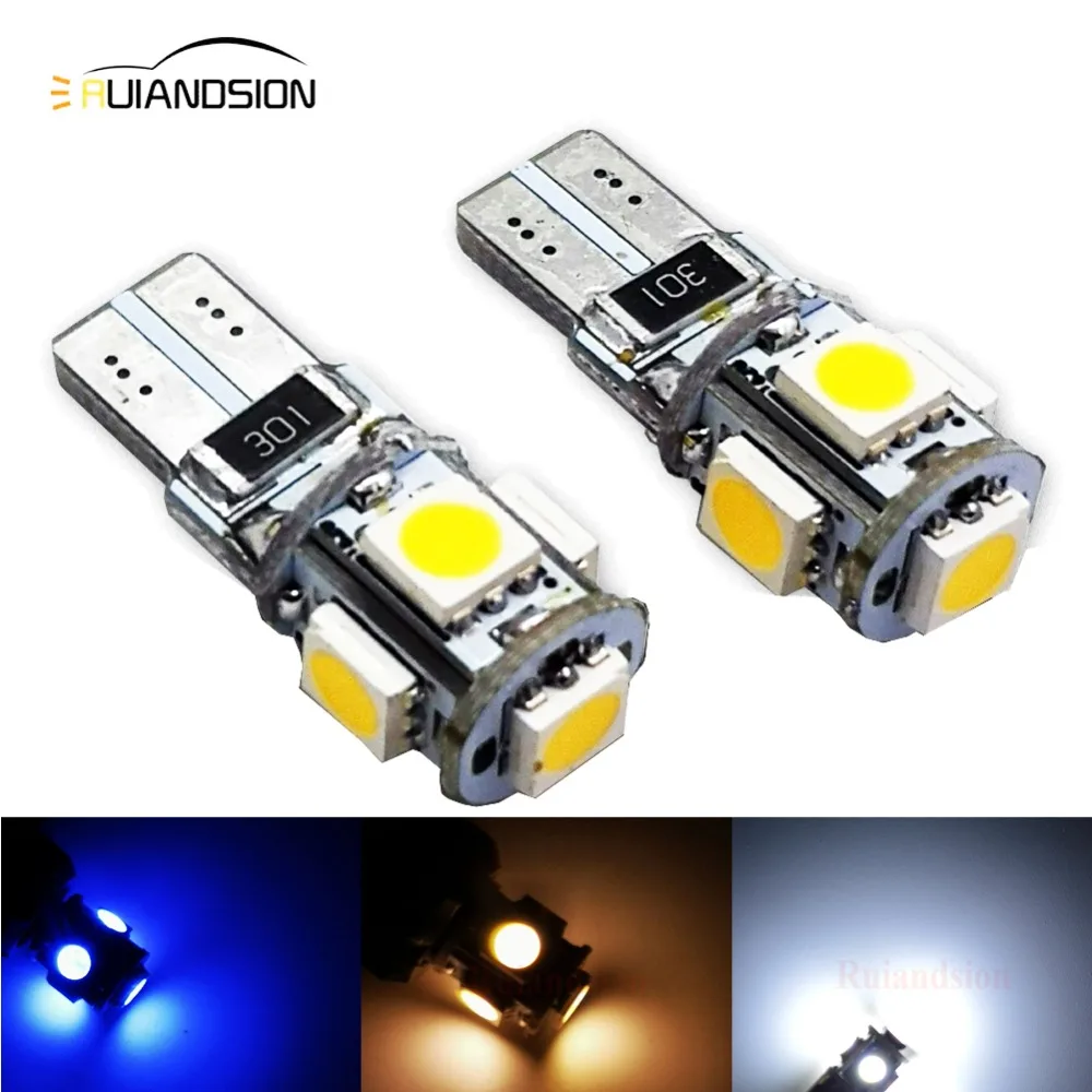 2 шт./лот теплый белый 4300K T10 W5W 5 SMD 5050 canbus LED авто номерного знака на танкетке с