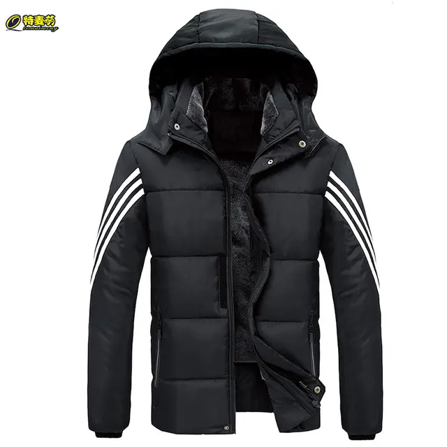 Winter Men Long Jacket with hooded Casual Black Male